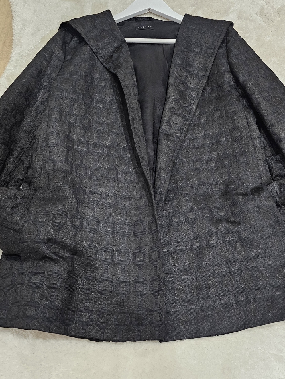 Sisley Black Geometric Jacquard Hooded Belted Coat Wrap XL-XXL - Picture 9 of 15